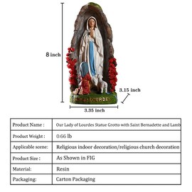 Our Lady of Lourdes Statue - 8" Resin Figurine - Saint Bernadette and Mary Statue, Sculpture with Hand-Painting - Ideal Religious Gift for Baptisms, Communions, Confirmations, Weddings, and Holidays