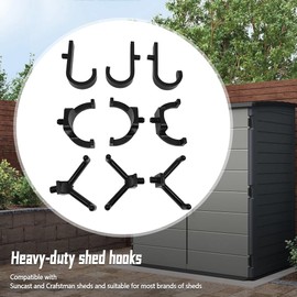 SIIMOO 9 Pcs ABS Storage Shed Tool Hooks Shed Tool Hangers Fit for Suncast & Craftsman Sheds Include J-Shape, U-Shape and V-Shape for Organizing Tool, Ladders, Bulk Items, Hoses & Garden Tools Black