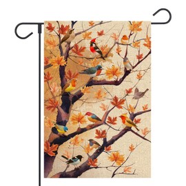 OPULANE Fall Birds Garden Flag 12x18 Inch Double Sided Autumn Maple Tree Leaves for Welcome Seasonal Holiday Outside Yard Flag Outdoor Decoration