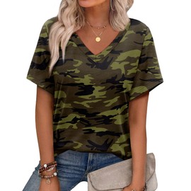 Alaroo Cute Summer Tops for Women Loose Fit Short Sleeve Womens Blouse V Neck Business Casual Outfits Print 17 XL