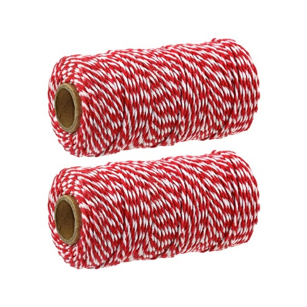 LannuMet 2MM Thick White&Red Twine Wrapping String for Christmas Decoration,Gift