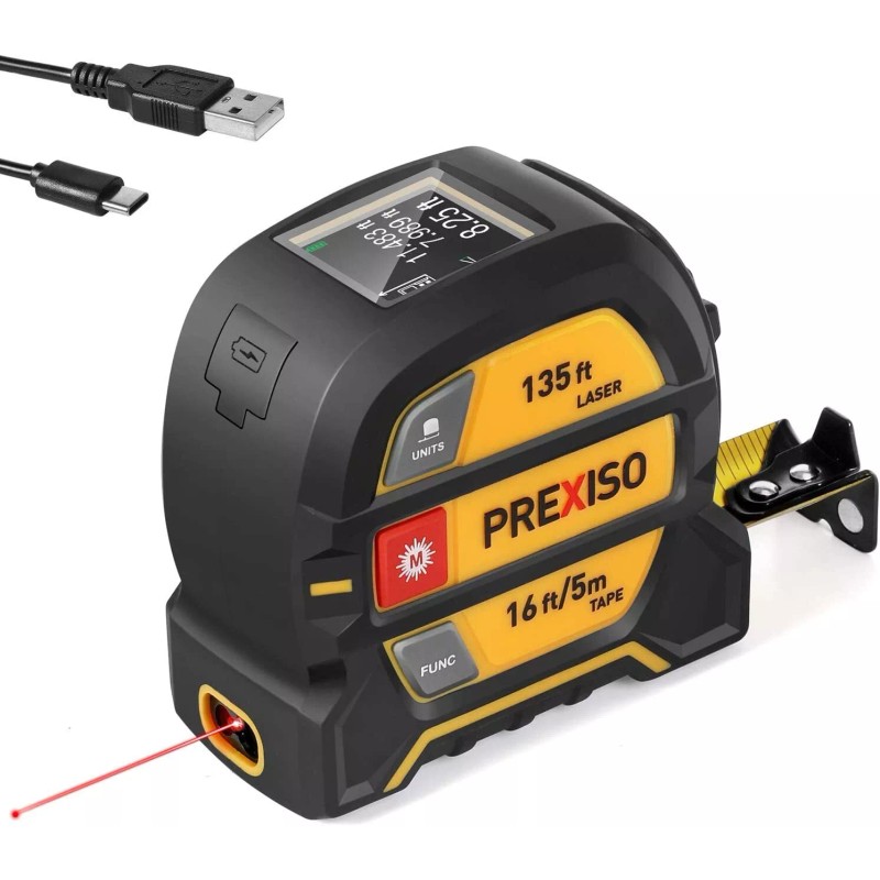 PREXISO 2-in-1 Laser Tape Measure, 135Ft Rechargeable Laser Measurement Tool