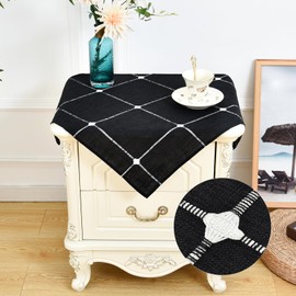 NEWISHER Farmhouse Embroidered Plaid Tablecloth Lattice Fabric Bedside Table Cloth Rustic Checkered Small Square End Table Cover Nightstand Tables Tabletop Home Decor 24 x 24 Inch, Black