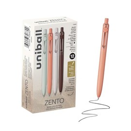 Uni-Ball Zento - Bolígrafos retráctiles de tinta de gel líquida, punta mediana (0.7mm), barriles Boho, tinta negra, docena