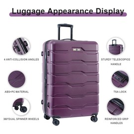 Merax 3Pc Hardshell Suitcase Sets for Travel Carry On Luggages with TSA Lock, Lavender Purple(Wavy Line), 20/24/28 Inch