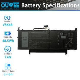 OUWEE V5K68 Laptop Battery Compatible with Dell Latitude 9520 Series Notebook TVKGH N2NLL HYMNG 08NFC7 N2NLL N7HTO 0PKW00 089GNG 0HYMNG 7.6V 48.5Wh