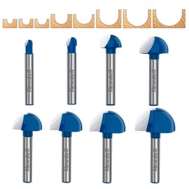 Cove Box Router Bit Set ,Newdeli 8Pcs 1/4 Inch Shank Round Nose Router Bit-1/4 5/16" 3/8" 1/2" 5/8" 3/4" 7/8" 1" Cutting Diameter, Solid Carbide Double Flute Cove Box Round Nose Woodworking Tool