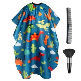 AYBUY Kids Hairdressing Gown Barbers Cape, Green Dinosaur Cutting Gowns with Neck Duster Brush and Hairdressers Comb, Waterproof Children Salon Cape Apron, Barber Accessories