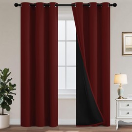 Yakamok 100% Blackout Curtains for Bedroom 2 Panels - Completely Blackout Window Drapes Thermal Insulate Window Panels with Black Backing for Living Room, Grommet Top (38 by 84 inches, Burgundy Red)