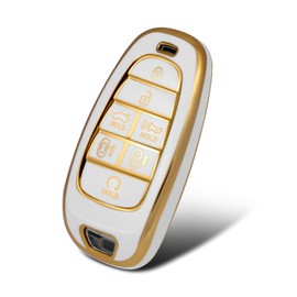 WORCAS Soft TPU Key Fob Cover Case Compatible with Hyundai 2020-2023 Sonata Santa fe Tucson 7 Button keyless Entry Remote Control Smart Key(White)