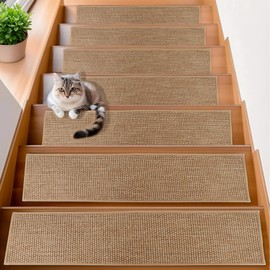 Vivikivi Linen Stair Treads for Wooden Steps, 15 Pack 8" X 30" Carpet Stair Runners Non Slip Indoor, Peel and Stick Stair Treads for Kids Elders and Pets, Beige