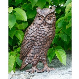 Oakestry Great Horned Owl Garden Statue – Realistic Wildlife Sculpture for Yard, Lawn, Patio or Garden – Weather-Resistant Cast Aluminum Rustic Bronze Finish Outdoor Décor