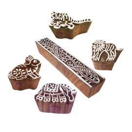 Exquisite Designs Animal and Border Wooden Block Stamps (Set of 5)