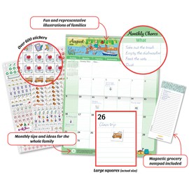 POMANGO 2026 Family Calendar English | 17 Months Family Planner: August 2025 to December 2026 | 15x19" - Magnetic Strip - 600 Stickers - Notepad - 2025-26 Edition with Mobile App