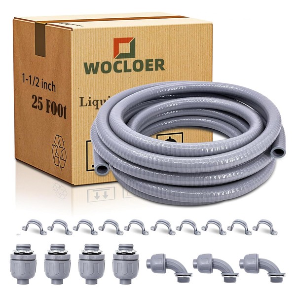 Wocloer 1-1/2 inch 25 Foot Liquid-Tight Conduit Kit, Flexible Non
