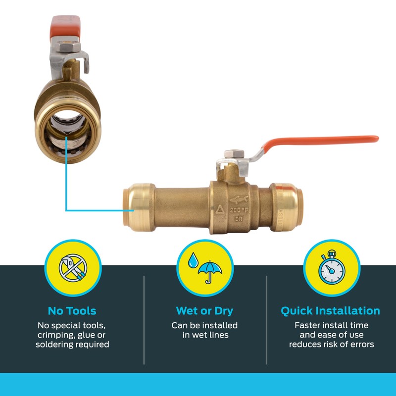 SharkBite 3/4 Inch Slip Ball Valve, Push to Connect Brass