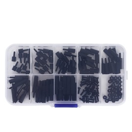 140pcs box M2 Nylon Round Head Cross Screw Hex Nut Male Female Standoff Assortment Kit(Black )