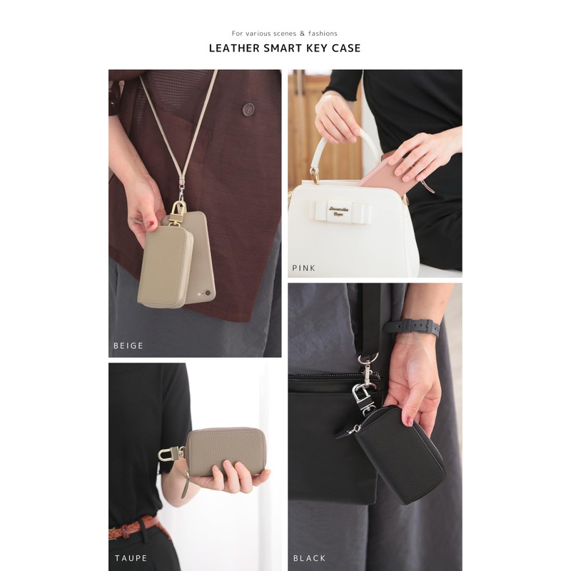 QUARE 5 Rows Genuine Leather Smart Key Case, Card Case,
