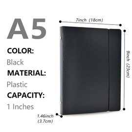 Freude A5 6-Holes Round Ring View Binders Black Plastic Cover, Refillable Notebook Journal Binder File Folder, Loose Leaf Sheet Protectors/DIY Scrapbooking/Binder Cover Protector