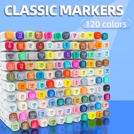 Flavery Alcohol Markers 120 Colors - Dual Tip Permanent Markers with Base, Art Drawing Supplies, Color Markers Pens for Adult Kids Gifts, Coloring Painting (120)