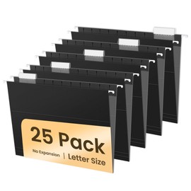 SUNEE Hanging File Folders Black, 25 Pack Letter Size File Folders with 1/5-cut Tabs, Stay Organized for Your Home and Office Bulk File and Documents