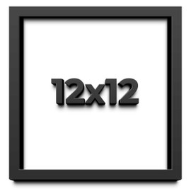 12x12 Shadow Box Black Solid Wood Display Frame with White Acid-Free Backing UV Acrylic & Hanging Hardware | 3/4" Usable Depth
