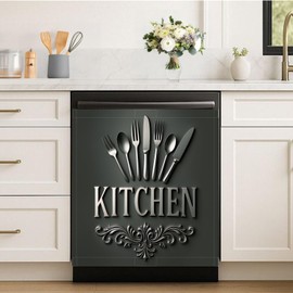 Black Kitchen Dishwasher Magnet Cover, 23x26 in Farmhouse Dishwasher Magnetic Covers Kitchen Decor Dishwasher Magnets Refrigerator Magnet Cover Fridge Panel Decal