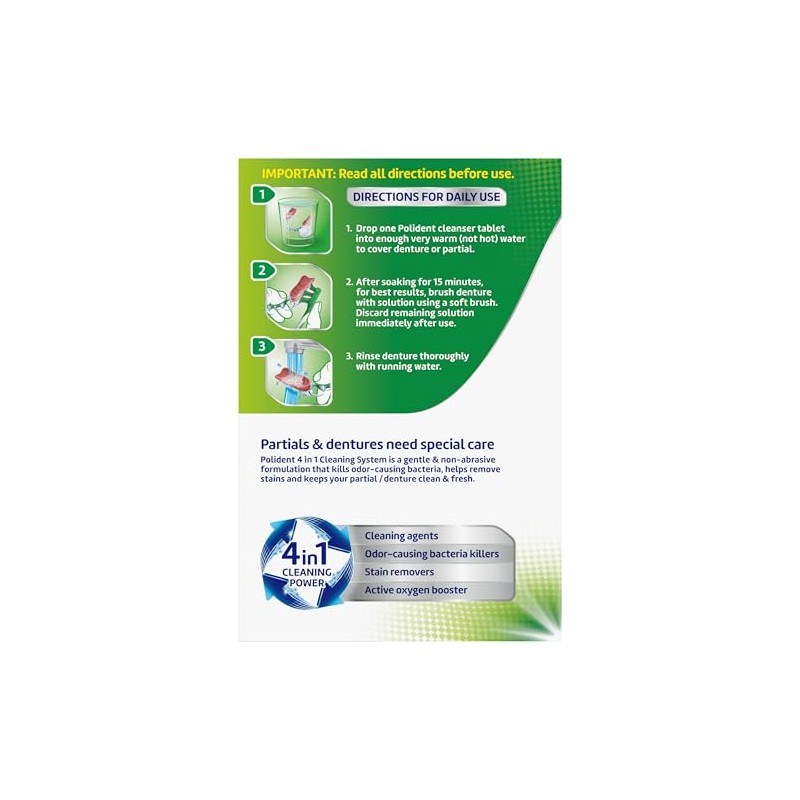Polident Smokers Antibacterial Denture Cleanser Effervescent Tablets, 120 count