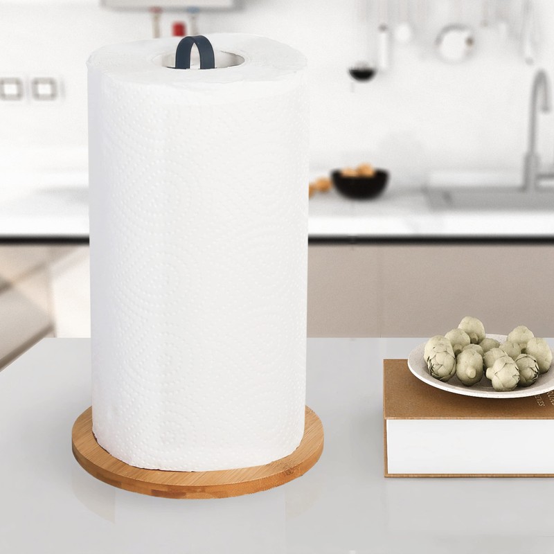 TIEYIPIN Paper Towel Holder, Countertop Roll Stand with Anti-Skid Wooden