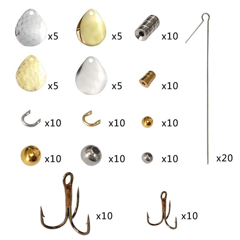 140pcs Copper Blade Inline Spinner Bait Lure Kit Bass Spoon