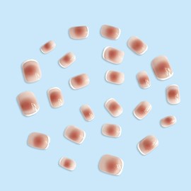 24PCS Short False Nails with Glue Stickers,Coffin Full Cover Acrylic Nails Press on Nails no Glue,Nude Orange French Fake Nails Stick on Nails for Women and Girls Nail Art.