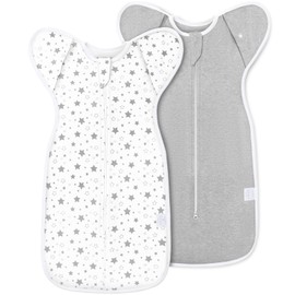 ANYEDDE 2-Pack Newborn Swaddle Sleep Sack - Baby Swaddle Sack 0-3 Months, Arms Up Swaddle for Newborns, Transitional Swaddle with Cuff Removable Design, Gray Stars Swaddle with 2-Way Zipper