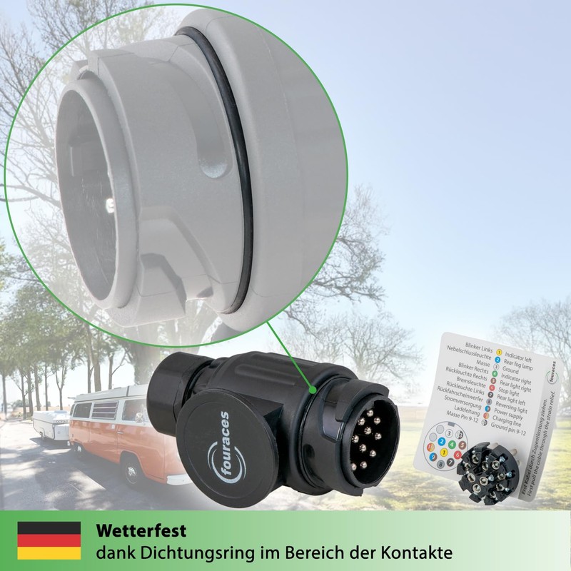fouraces Trailer Plug 13 Pin - 13 Pin Black -