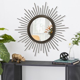 HLFMVWE Sunburst Spoked Large Wall Mirror Boho Home Circle Art Mirror Modern Metal Mirror for Wall Decorative Bathroom Bedroom Vanity Hallway Balcony Living Room Entryway 20"