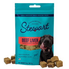 Stewart Beef Liver Dog Treats, 2 oz, ~45 Pieces, Freeze Dried Raw, Single Ingredient, 50% Protein Training Treats or Meal Topper in a Resealable Pouch, Grain Free, Gluten Free