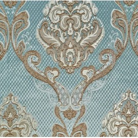 54'' Renaissance Jacquard Drapery Upholstery Damask Stripe Diamond Fabric | Sold by The Yard (Damask Azure) Renaissance001
