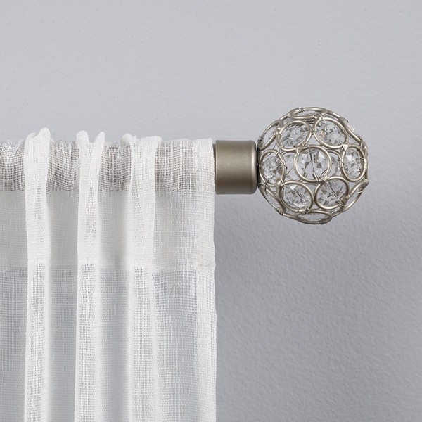 Exclusive Home Rings 1" Curtain Rod and Coordinating Finial Set, Matte Silver, Adjustable 36"-72"