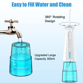 TUREWELL Wireless Oral Irrigator, Water Flosser with 3 Modes and 6 Nozzles, IPX7 Waterproof USB Charging for Travel and Home, Black