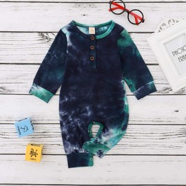 Newborn Baby Boy Girl Romper Onesie Tie Dye Clothes Cotton Long Sleeve Jumpsuit One Piece Fall Winter Outfits (A1-Dark Blue,12-18 Months)