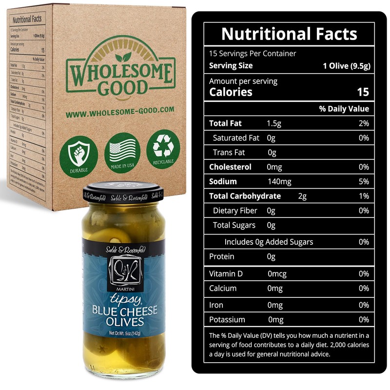 Tipsy Green Olives Stuffed with Blue Cheese - Large Cocktail