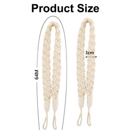 2Pcs Curtain Rope Tiebacks,Soft Hand-Woven Rope Curtain Holdbacks,Elegant Boho Style Decorative Drape Tie Backs,Curtain Rope Buckle Cord Window Curtain Ties for Home & Office Drapery Decor(Beige)