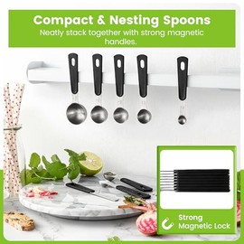 Spring Chef Juego de 8 cucharas medidoras magnticas de acero inoxidable con nivelador, cucharadita redonda de metal y cucharadas medidoras,...        