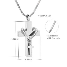 Minicremation Cremation Jewelry for Ashes Cross Urn Necklace for Women Men Double Cross Religious Memorial Urn Locket for Loved One Ashes Funeral Keepsake Pendant (Silver)