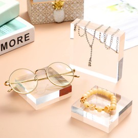 Remerry 8 Pieces Acrylic Display Block 3 x 3 x 1 Inch, 4 x 4 x 1 Inch Clear Polished Acrylic Square Display Cube Block Stand Holder for Rings Jewelry Ornaments