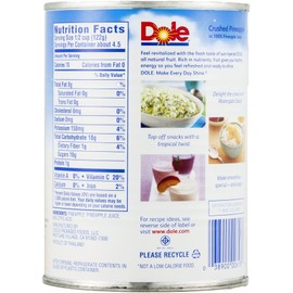 Dole, Pineapple, Crushed in 100% Pineapple Juice, No Sugar Addaed, 20 Ounce Can (Pack of 4)