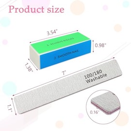 LNAUJS Kit profesional de limas de uñas y pulidores, bloques de esponja de uñas y limas de uñas de grano 100/180 para uñas acrílicas y uñas