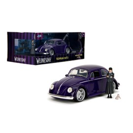 Jada Toys - 1:24 Wednesday 1972 VW Beetle with Wednesday & Thing Figures - Collectible Toy for Adults & Kids