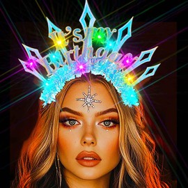 Ushiny Light on Happy Birthday Hair Band, Blue LED Birthday Hair Bands, Glowing Party Hair Accessories for Women