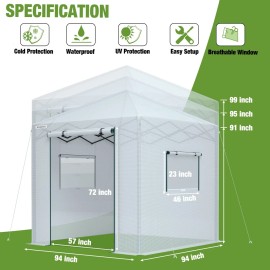 WORKPRO 8'x 8'/8'x6' Portable Walk-in Greenhouse Instant Pop-up Heavy Duty NEW - 8X 8 ft-White, Large