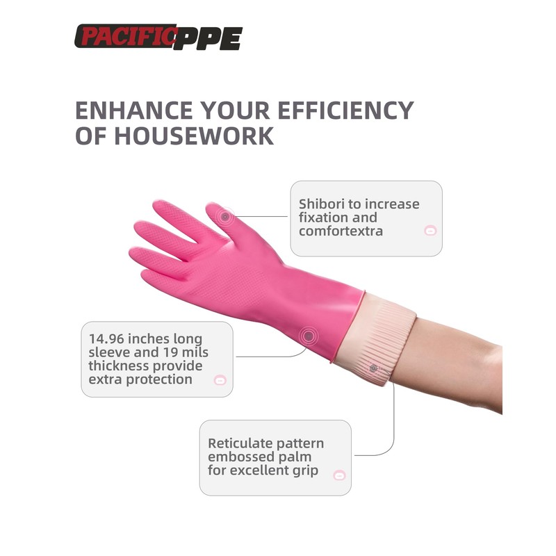 PACIFIC 2 Pairs Reusable Rubber Gloves for Washing Dishes and
